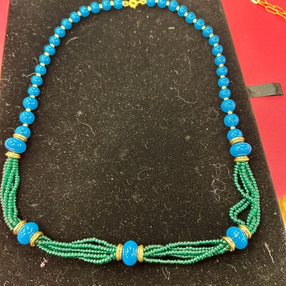 Trifari Vintage Blue and Green Beaded Necklace - Picture 3 of 6